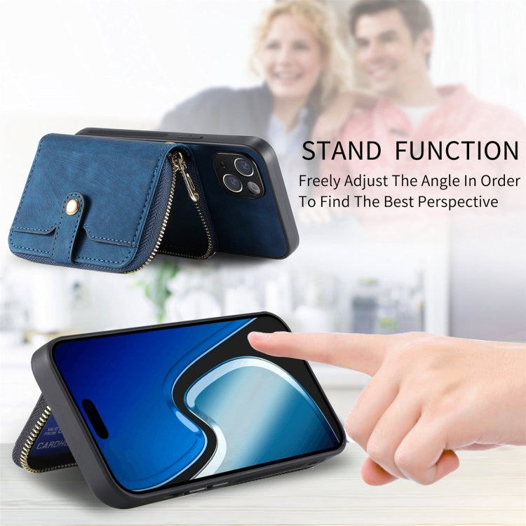 For iPhone 15 Plus Crossbody Multi-function Zipper Wallet Phone Case(Blue) - iPhone 15 Plus Cases by buy2fix | Online Shopping UK | buy2fix