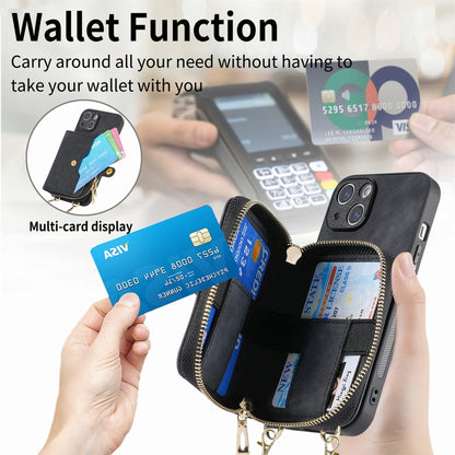 For iPhone 15 Crossbody Multi-function Zipper Wallet Phone Case(Black) - iPhone 15 Cases by buy2fix | Online Shopping UK | buy2fix