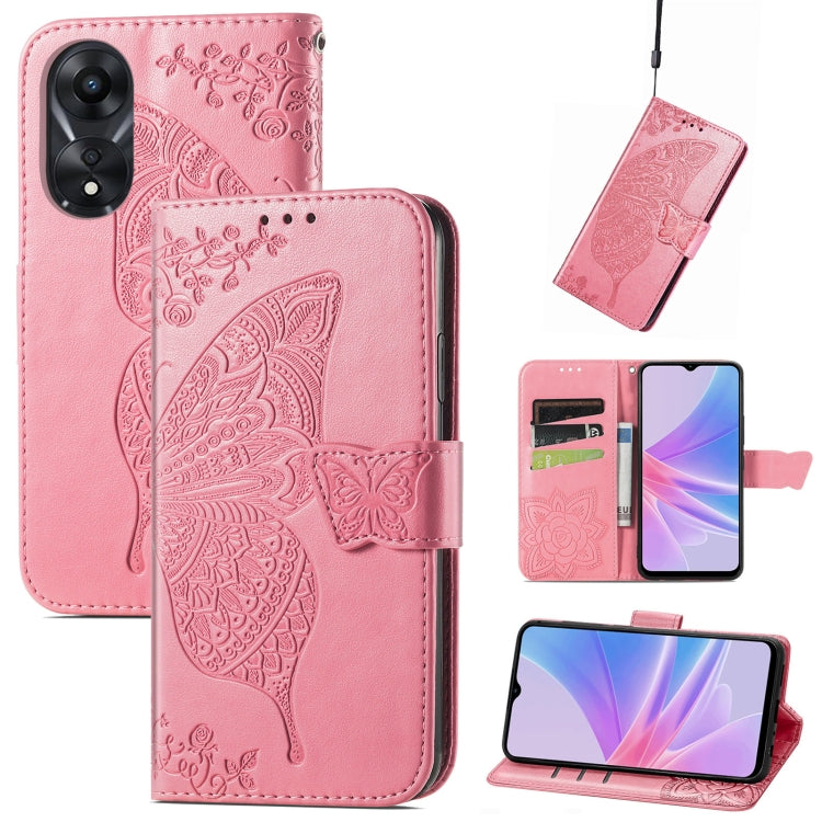 For OPPO A58 4G Butterfly Love Flower Embossed Leather Phone Case(Pink) - OPPO Cases by buy2fix | Online Shopping UK | buy2fix