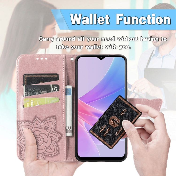 For OPPO A58 4G Butterfly Love Flower Embossed Leather Phone Case(Pink) - OPPO Cases by buy2fix | Online Shopping UK | buy2fix