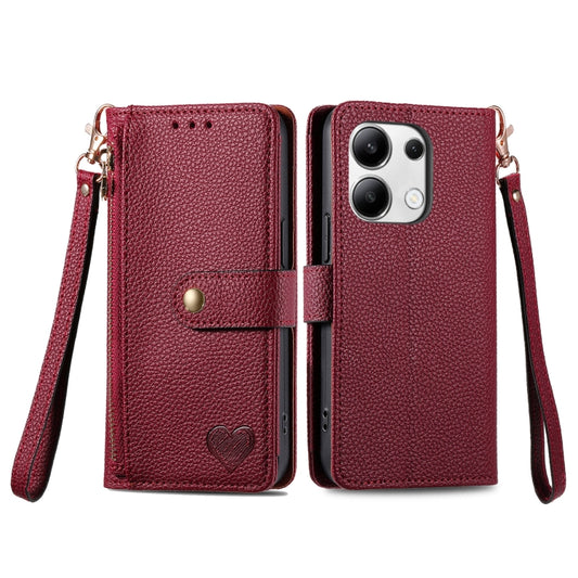 For Xiaomi Redmi Note 13 Pro 4G Love Zipper Lanyard Leather Phone Case(Red) by buy2fix