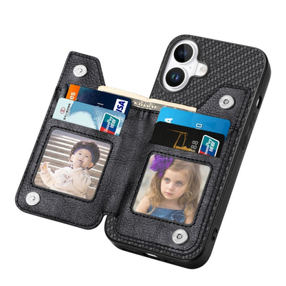 For iPhone 16 Plus Carbon Fiber Horizontal Flip Zipper Wallet Phone Case(Black) by buy2fix