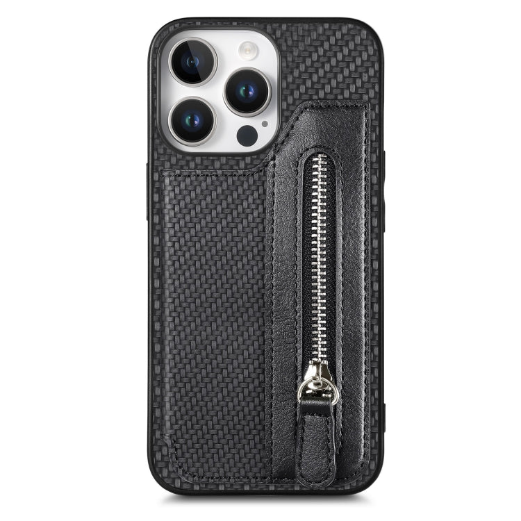 For iPhone 16 Pro Max Carbon Fiber Horizontal Flip Zipper Wallet Phone Case(Black) - iPhone 16 Pro Max Cases by buy2fix | Online Shopping UK | buy2fix