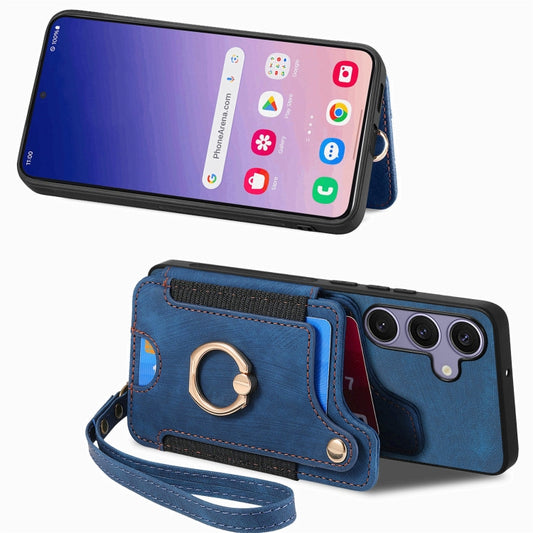 For Samsung Galaxy S25 5G Retro Skin-feel Ring Multi-card Wallet Phone Case(Blue) by buy2fix