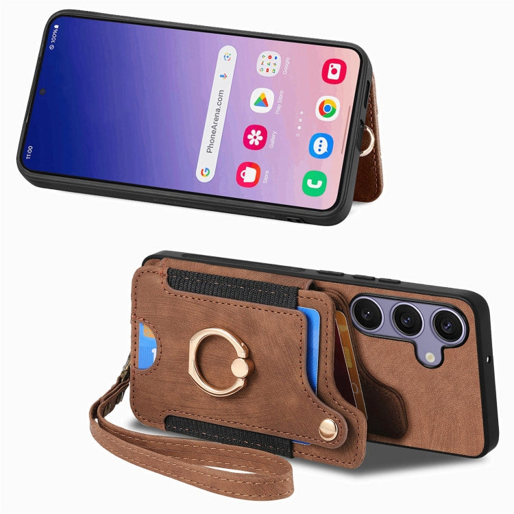 For Samsung Galaxy S25 5G Retro Skin-feel Ring Multi-card Wallet Phone Case(Brown) - Galaxy S25 5G Cases by buy2fix | Online Shopping UK | buy2fix