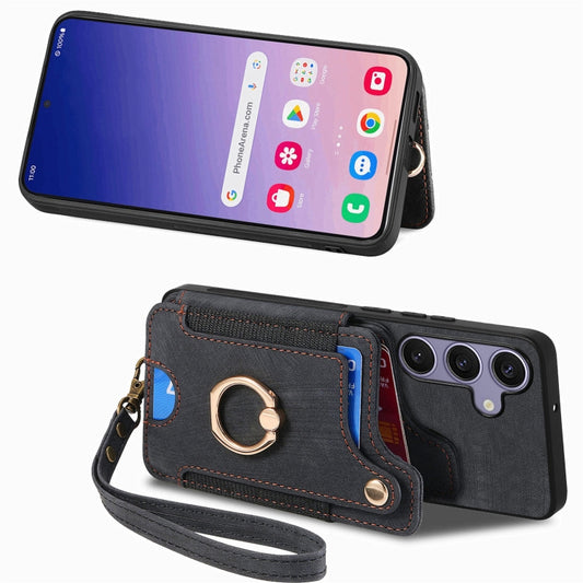 For Samsung Galaxy S25+ 5G Retro Skin-feel Ring Multi-card Wallet Phone Case(Black) by buy2fix