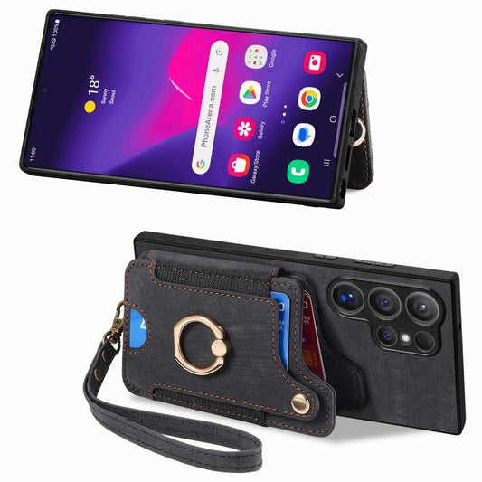 For Samsung Galaxy S25 Ultra 5G Retro Skin-feel Ring Multi-card Wallet Phone Case(Black) by buy2fix