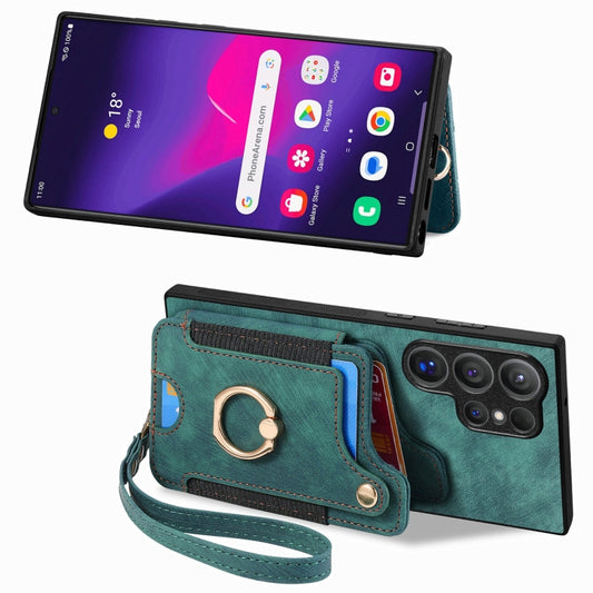For Samsung Galaxy S25 Ultra 5G Retro Skin-feel Ring Multi-card Wallet Phone Case(Green) by buy2fix
