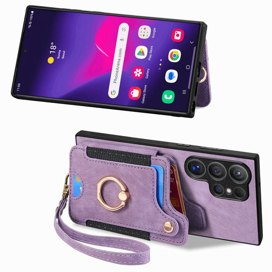 For Samsung Galaxy S25 Ultra 5G Retro Skin-feel Ring Multi-card Wallet Phone Case(Purple) by buy2fix