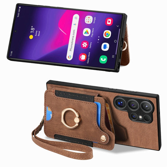 For Samsung Galaxy S25 Ultra 5G Retro Skin-feel Ring Multi-card Wallet Phone Case(Brown) by buy2fix