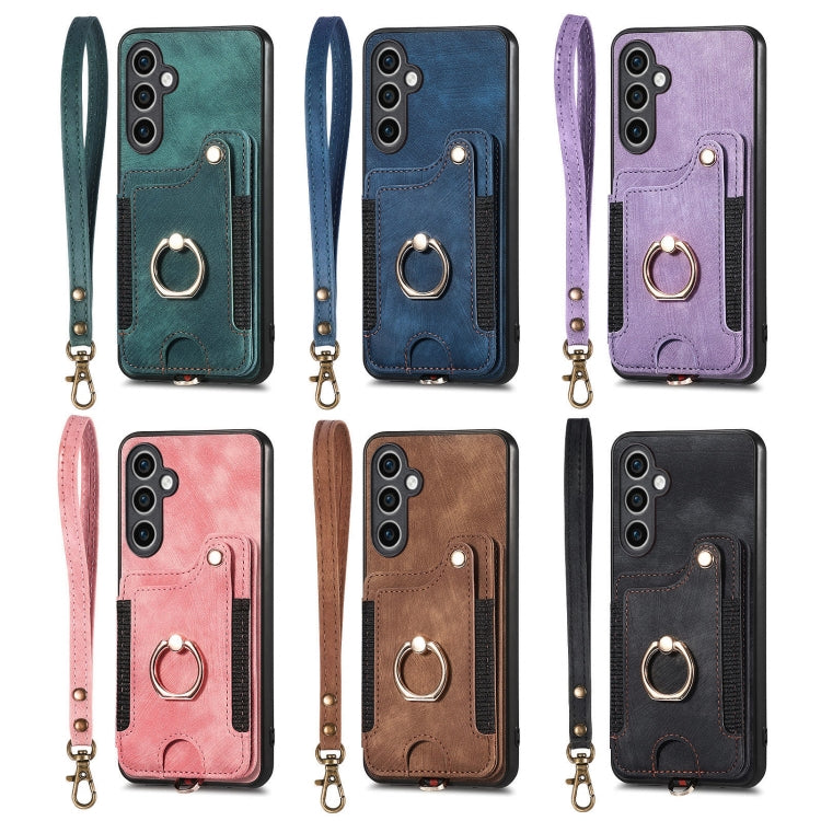For Samsung Galaxy S25+ 5G Retro Skin-feel Ring Multi-card Wallet Phone Case(Brown) by buy2fix