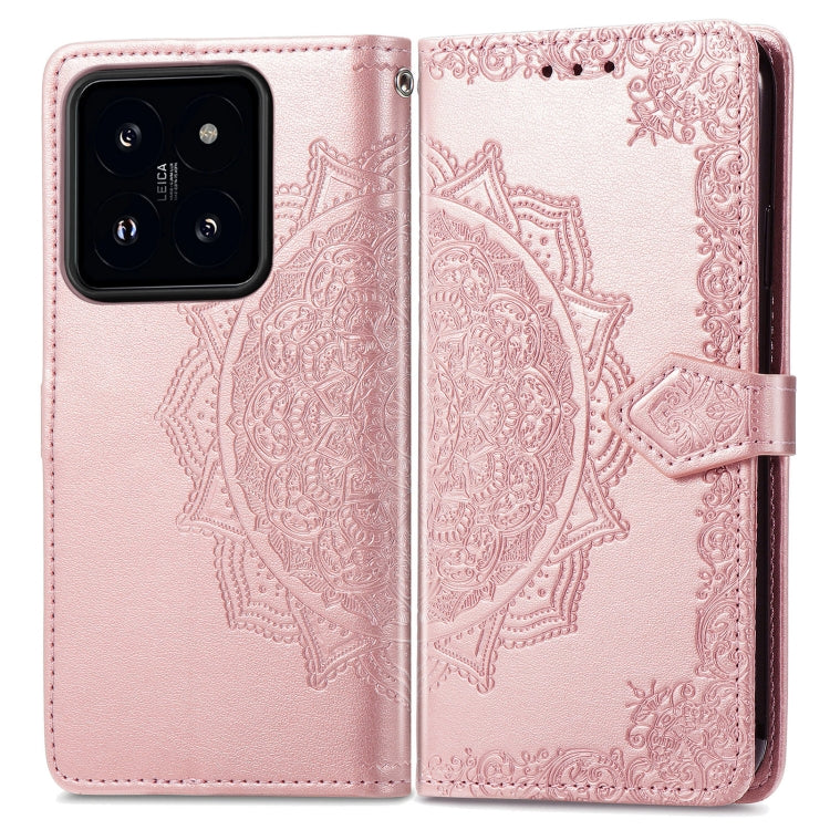 For Xiaomi 14 Pro Mandala Flower Embossed Leather Phone Case(Rose Gold) - 14 Pro Cases by buy2fix | Online Shopping UK | buy2fix