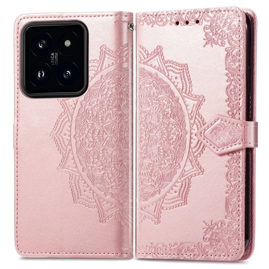 For Xiaomi 14 Pro Mandala Flower Embossed Leather Phone Case(Rose Gold) by buy2fix