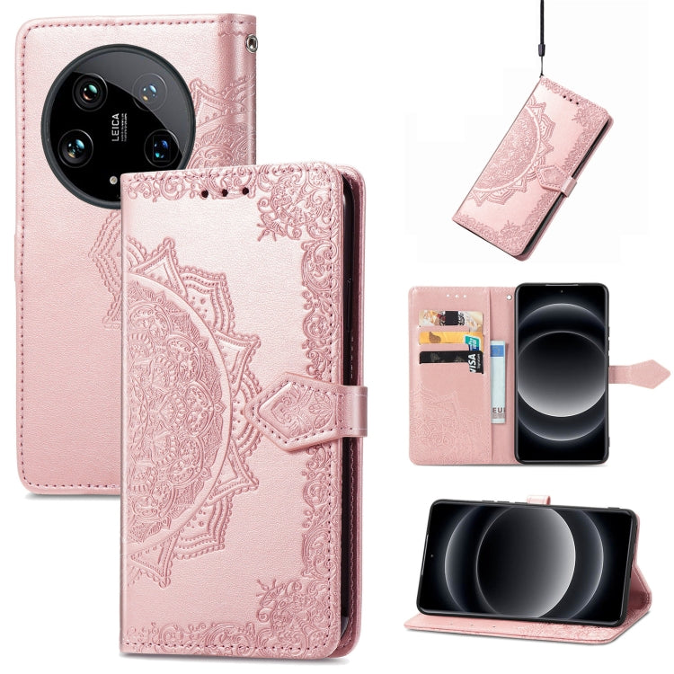 For Xiaomi 14 Ultra Mandala Flower Embossed Leather Phone Case(Rose Gold) - 14 Ultra Cases by buy2fix | Online Shopping UK | buy2fix