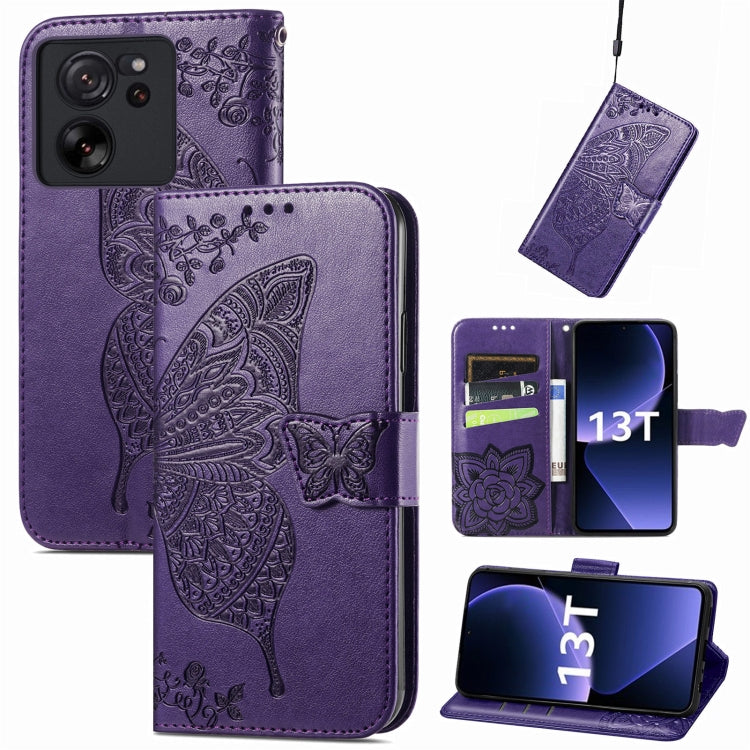 For Xiaomi Redmi K60 Ultra Butterfly Love Flower Embossed Leather Phone Case(Dark Purple) - Redmi K60 Ultra Cases by buy2fix | Online Shopping UK | buy2fix