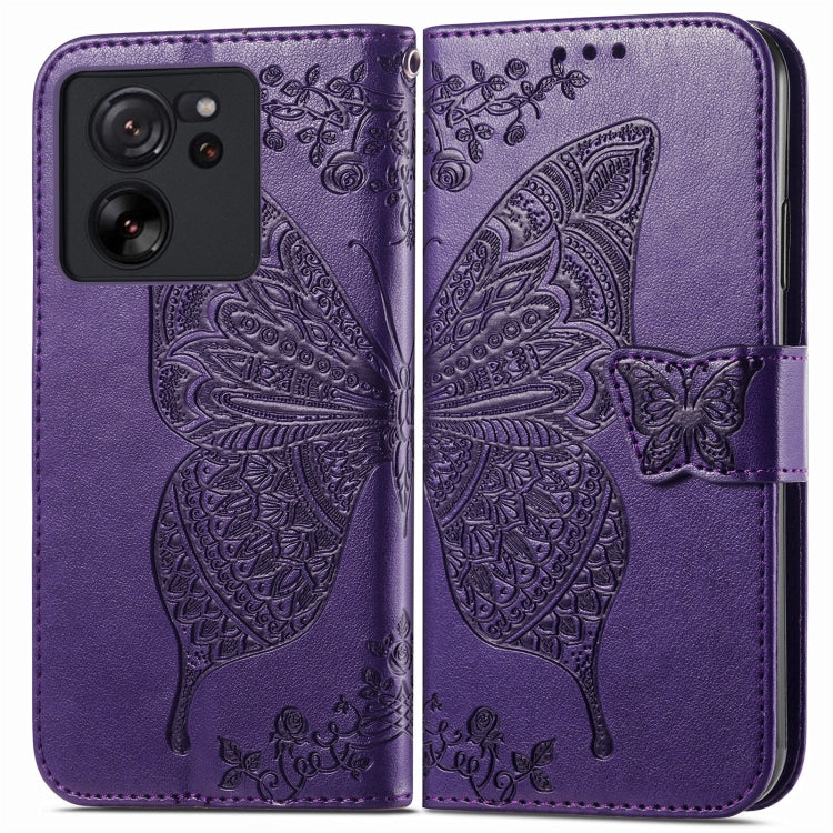 For Xiaomi Redmi K60 Ultra Butterfly Love Flower Embossed Leather Phone Case(Dark Purple) - Redmi K60 Ultra Cases by buy2fix | Online Shopping UK | buy2fix