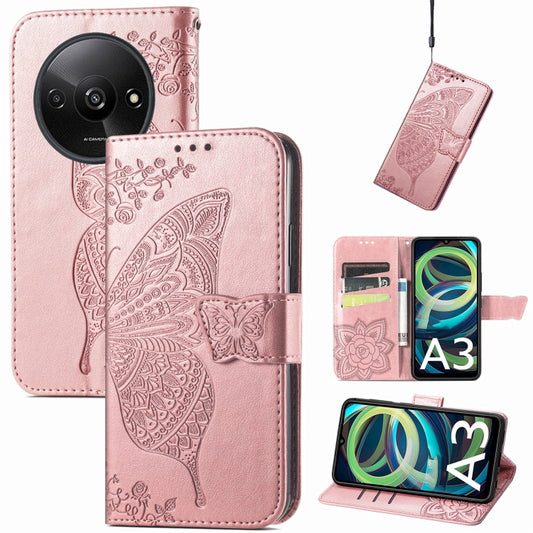 For Xiaomi Redmi A3 Butterfly Love Flower Embossed Leather Phone Case(Rose Gold) - Xiaomi Cases by buy2fix | Online Shopping UK | buy2fix