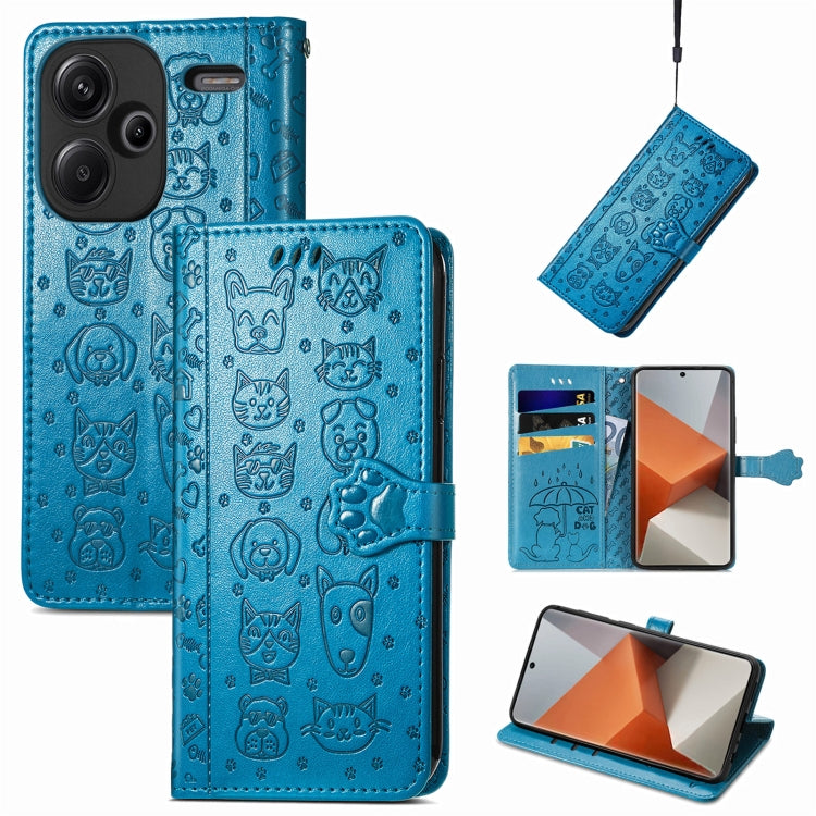 For Xiaomi Redmi Note 13 Pro+ Cat and Dog Embossed Leather Phone Case(Blue) - Note 13 Pro+ Cases by buy2fix | Online Shopping UK | buy2fix