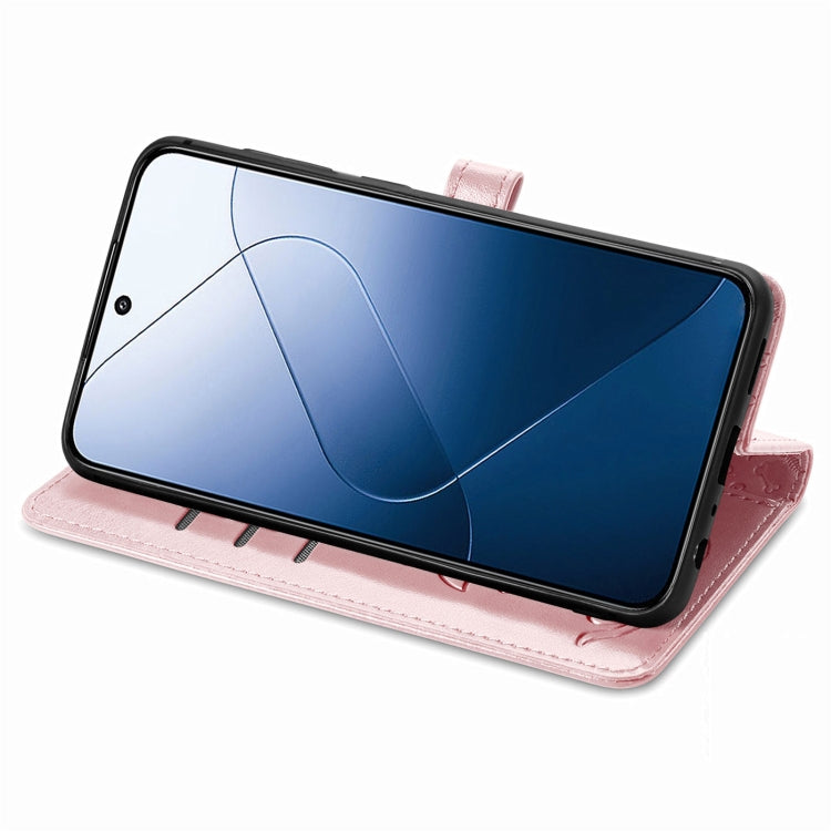 For Xiaomi 14 Pro Cat and Dog Embossed Leather Phone Case(Rose Gold) by buy2fix