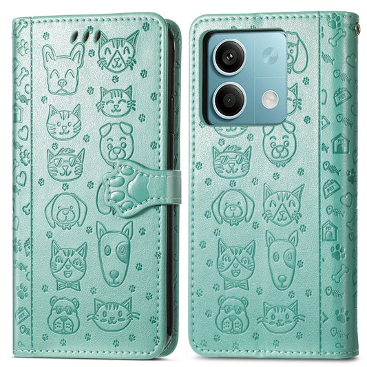 For Xiaomi Redmi Note 13 Cat and Dog Embossed Leather Phone Case(Green) by buy2fix