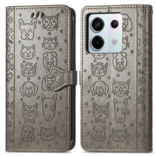 For Xiaomi Redmi Note 13 Pro Cat and Dog Embossed Leather Phone Case(Grey) by buy2fix