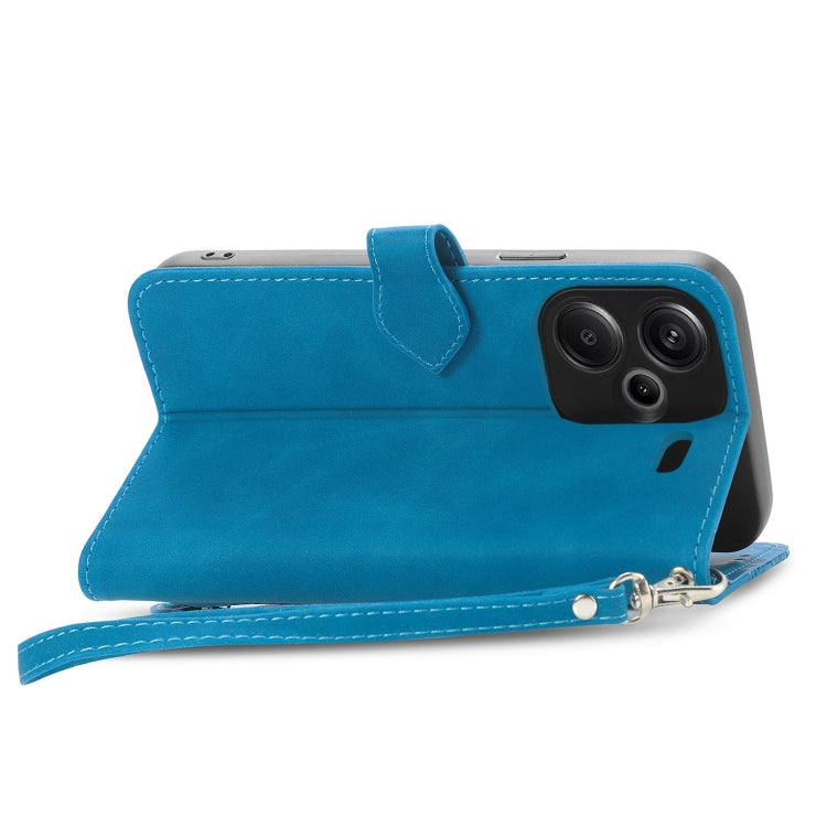 For Xiaomi Redmi Note 13 Pro+ Embossed Flower Zipper Leather Phone Case(Blue) - Note 13 Pro+ Cases by buy2fix | Online Shopping UK | buy2fix