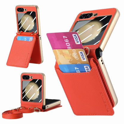 For Samsung Galaxy Z Flip5 5G Crossbody Electroplated Case-film Integrated Wallet Phone Case(Orange) - Galaxy Z Flip5 Cases by buy2fix | Online Shopping UK | buy2fix