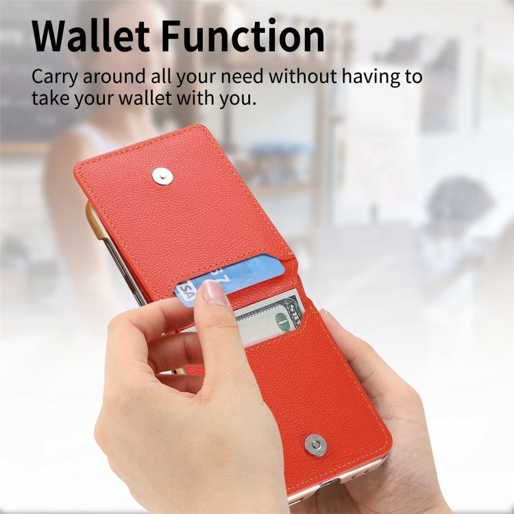 For Samsung Galaxy Z Flip5 5G Crossbody Electroplated Case-film Integrated Wallet Phone Case(Orange) - Galaxy Z Flip5 Cases by buy2fix | Online Shopping UK | buy2fix