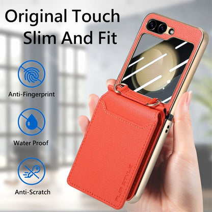 For Samsung Galaxy Z Flip5 5G Crossbody Electroplated Case-film Integrated Wallet Phone Case(Orange) - Galaxy Z Flip5 Cases by buy2fix | Online Shopping UK | buy2fix