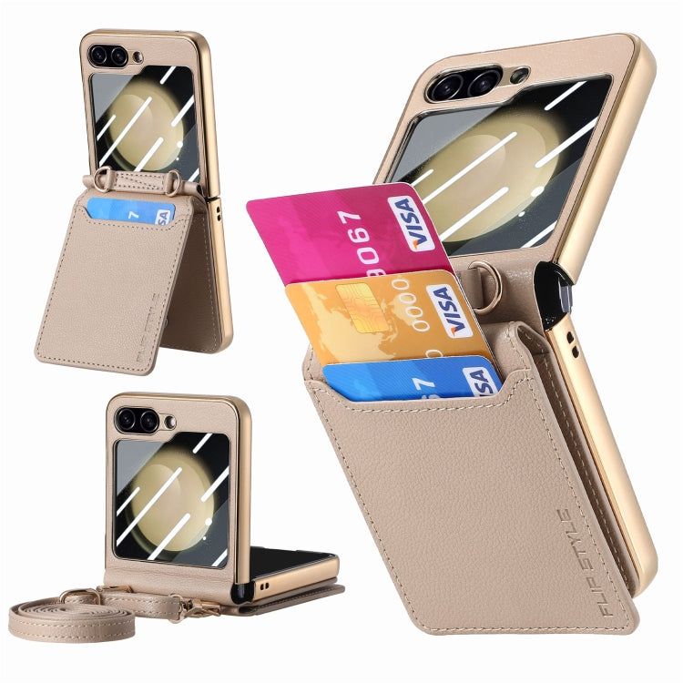 For Samsung Galaxy Z Flip5 5G Crossbody Electroplated Case-film Integrated Wallet Phone Case(Khaki) - Galaxy Z Flip5 Cases by buy2fix | Online Shopping UK | buy2fix