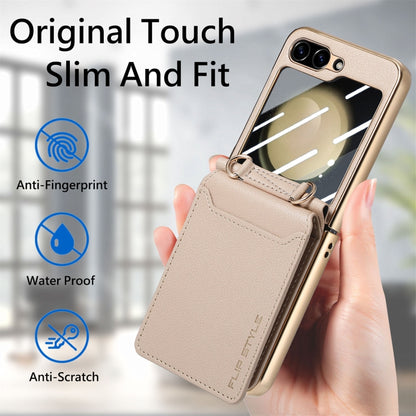 For Samsung Galaxy Z Flip5 5G Crossbody Electroplated Case-film Integrated Wallet Phone Case(Khaki) - Galaxy Z Flip5 Cases by buy2fix | Online Shopping UK | buy2fix