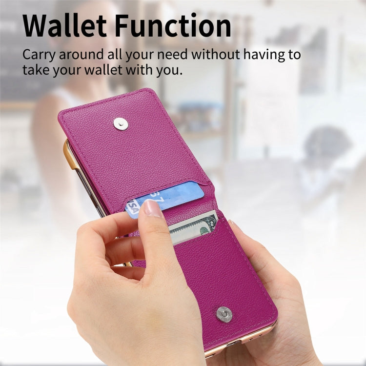 For Samsung Galaxy Z Flip5 5G Crossbody Electroplated Case-film Integrated Wallet Phone Case(Purple) - Galaxy Z Flip5 Cases by buy2fix | Online Shopping UK | buy2fix