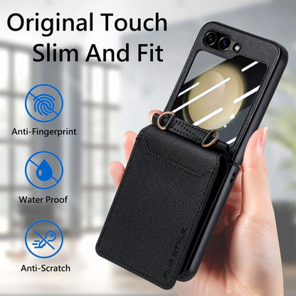 For Samsung Galaxy Z Flip5 5G Crossbody Electroplated Case-film Integrated Wallet Phone Case(Black) - Galaxy Z Flip5 Cases by buy2fix | Online Shopping UK | buy2fix