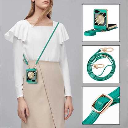 For Samsung Galaxy Z Flip5 5G Crossbody Electroplated Case-film Integrated Wallet Phone Case(Green) - Galaxy Z Flip5 Cases by buy2fix | Online Shopping UK | buy2fix