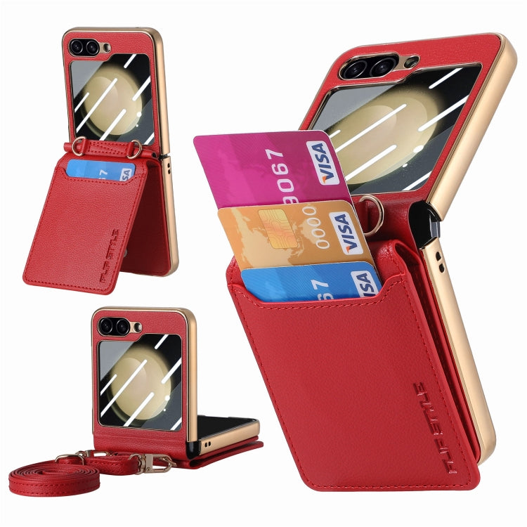 For Samsung Galaxy Z Flip5 5G Crossbody Electroplated Case-film Integrated Wallet Phone Case(Red) - Galaxy Z Flip5 Cases by buy2fix | Online Shopping UK | buy2fix