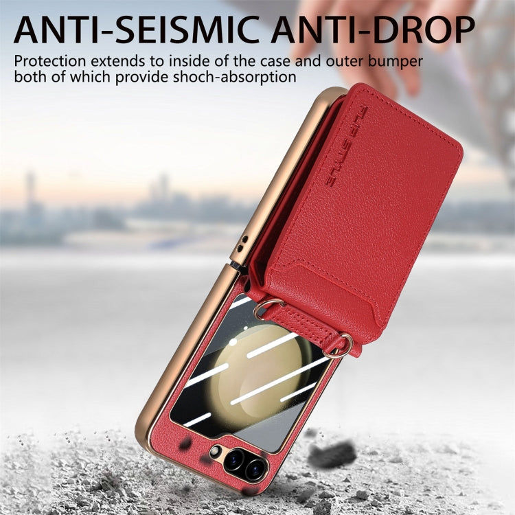 For Samsung Galaxy Z Flip5 5G Crossbody Electroplated Case-film Integrated Wallet Phone Case(Red) - Galaxy Z Flip5 Cases by buy2fix | Online Shopping UK | buy2fix