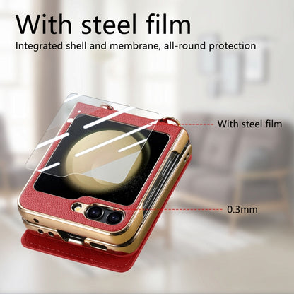 For Samsung Galaxy Z Flip5 5G Crossbody Electroplated Case-film Integrated Wallet Phone Case(Red) - Galaxy Z Flip5 Cases by buy2fix | Online Shopping UK | buy2fix