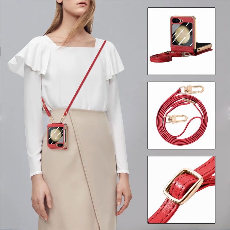 For Samsung Galaxy Z Flip5 5G Crossbody Electroplated Case-film Integrated Wallet Phone Case(Red) - Galaxy Z Flip5 Cases by buy2fix | Online Shopping UK | buy2fix