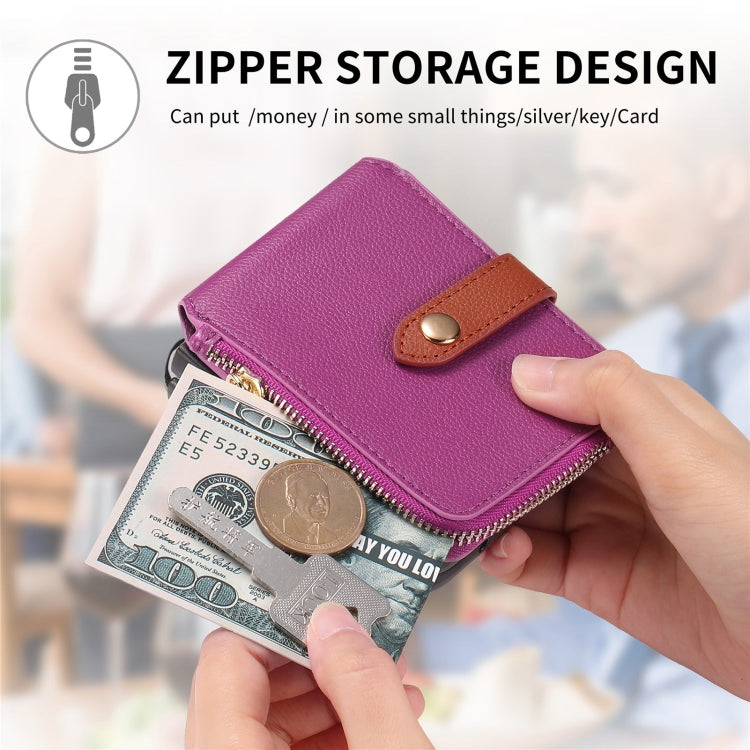 For Samsung Galaxy Z Flip5 5G Crossbody Litchi Electroplated Case-film Integrated Zipper Wallet Phone Case(Purple) - Galaxy Z Flip5 Cases by buy2fix | Online Shopping UK | buy2fix