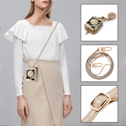 For Samsung Galaxy Z Flip5 5G Crossbody Litchi Electroplated Case-film Integrated Zipper Wallet Phone Case(Khaki) - Galaxy Z Flip5 Cases by buy2fix | Online Shopping UK | buy2fix