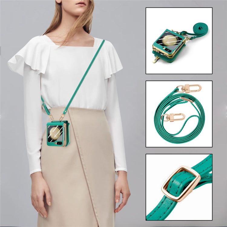 For Samsung Galaxy Z Flip5 5G Crossbody Litchi Electroplated Case-film Integrated Zipper Wallet Phone Case(Green) - Galaxy Z Flip5 Cases by buy2fix | Online Shopping UK | buy2fix