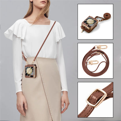 For Samsung Galaxy Z Flip5 5G Crossbody Litchi Electroplated Case-film Integrated Zipper Wallet Phone Case(Brown) - Galaxy Z Flip5 Cases by buy2fix | Online Shopping UK | buy2fix