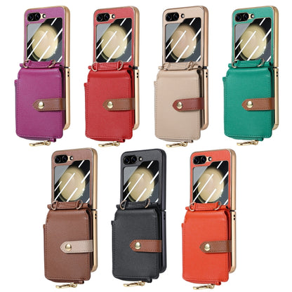 For Samsung Galaxy Z Flip5 5G Crossbody Litchi Electroplated Case-film Integrated Zipper Wallet Phone Case(Red) - Galaxy Z Flip5 Cases by buy2fix | Online Shopping UK | buy2fix
