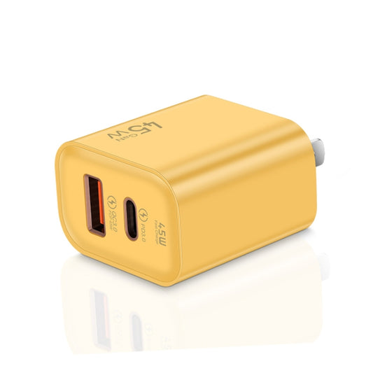45PQ 45W PD25W + QC3.0 20W USB Super Fast Charger with Type-C to Type-C Cable, US Plug(Yellow) by buy2fix