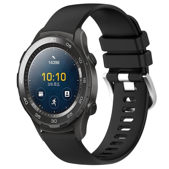 For Huawei Watch 2 20mm Liquid Glossy Silver Buckle Silicone Watch Band(Black)