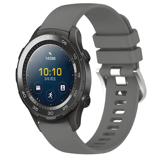 For Huawei Watch 2 20mm Liquid Glossy Silver Buckle Silicone Watch Band(Dark Gray)