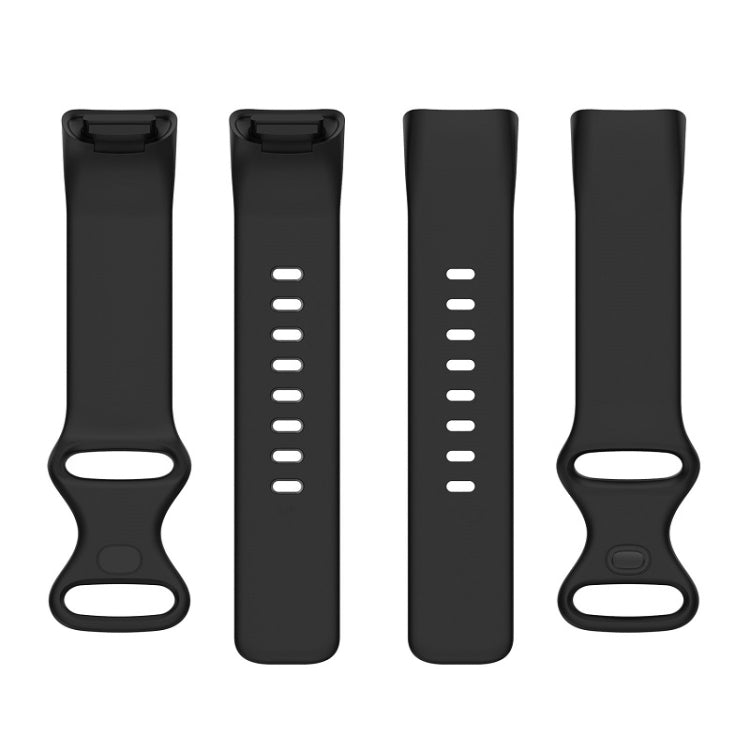 For Fitbit Charge 6 Solid Color Butterfly Buckle Silicone Watch Band, Size:L Size(Black) - Watch Bands by buy2fix | Online Shopping UK | buy2fix