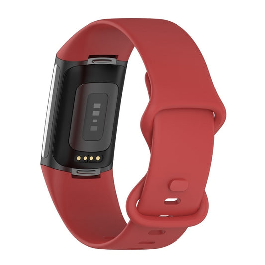 For Fitbit Charge 6 Solid Color Butterfly Buckle Silicone Watch Band, Size:L Size(Red) by buy2fix