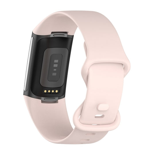 For Fitbit Charge 6 Solid Color Butterfly Buckle Silicone Watch Band, Size:L Size(Light Pink) by buy2fix