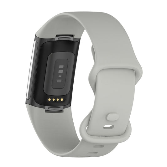 For Fitbit Charge 6 Solid Color Butterfly Buckle Silicone Watch Band, Size:L Size(Gray) by buy2fix